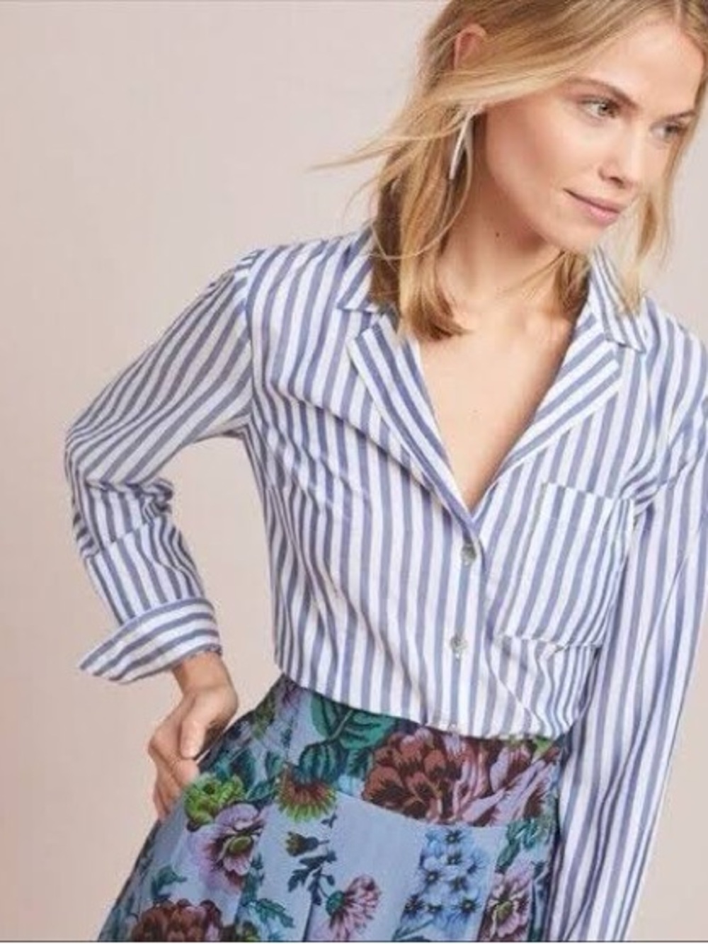 Pilcro and the Letterpress Blue & White Striped Button-Front Shirt